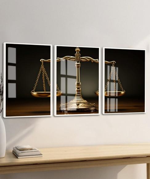 Quadros Decorativos Balança da Justiça Dourada Moldura Vidro