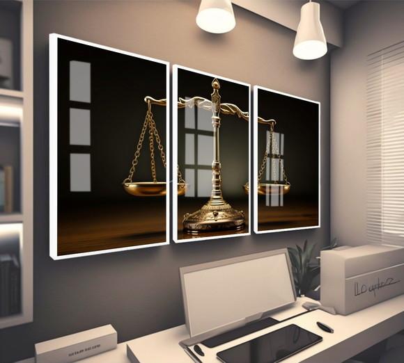 Quadros Decorativos Balança da Justiça Dourada Moldura Vidro
