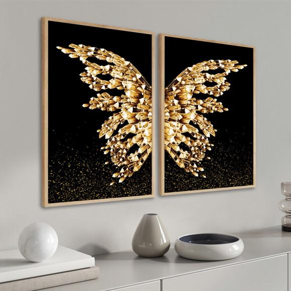 Quadros Decorativos Borboleta Asas com Moldura e Vidro