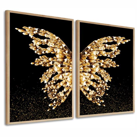 Quadros Decorativos Borboleta Asas Douradas Com Moldura