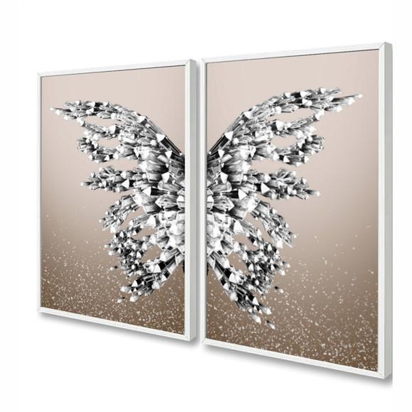 Quadros Decorativos Borboleta Asas Prata Moderno Com Moldura