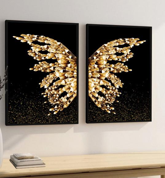 Quadros Decorativos Borboleta Dourada Asas Gold Com Moldura