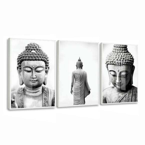 Quadros Decorativos Buda Preto e Branco Luxo Moldura e Vidro