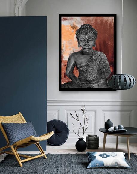 Quadros Decorativos Buda Dourado Meditação Para Sala Moldura
