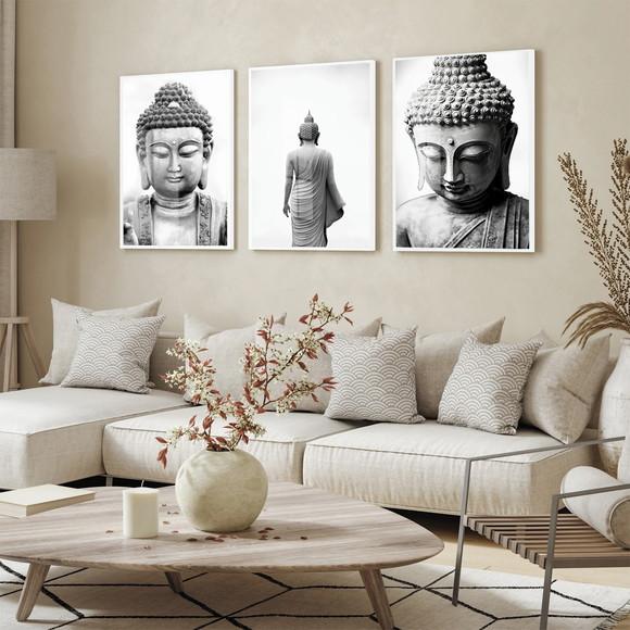 Quadros Decorativos Buda Preto e Branco Luxo Moldura e Vidro