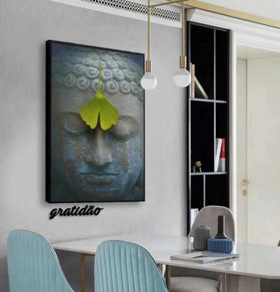 Quadros Decorativos Buda Rosto Folhagem Meditação Molduras