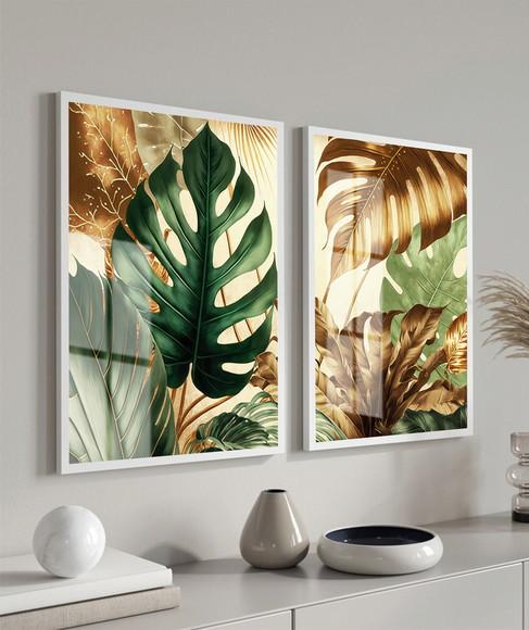 Quadros Decorativos Costela de Adão Dourada Moldura e Vidro
