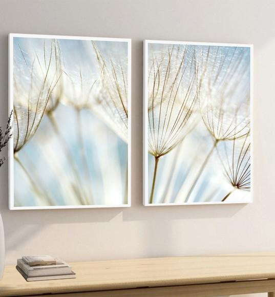 Quadros Decorativos Dente de Leão Azul Flores com Moldura