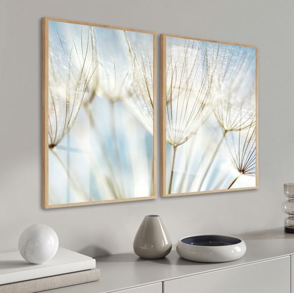 Quadros Decorativos Dente de Leão Azul com Moldura e Vidro