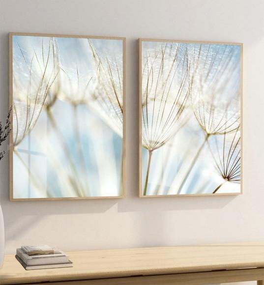 Quadros Decorativos Dente de Leão Azul com Moldura e Vidro