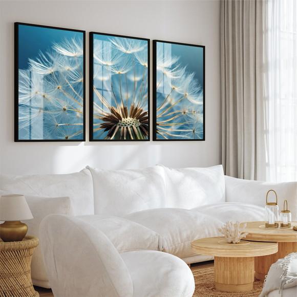 Quadros Decorativos Dente de Leão Flores com Moldura e Vidro