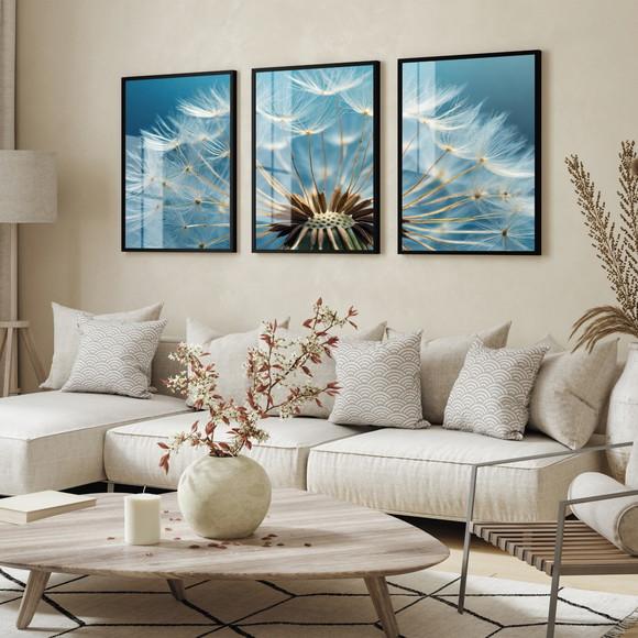 Quadros Decorativos Dente de Leão Flores com Moldura e Vidro