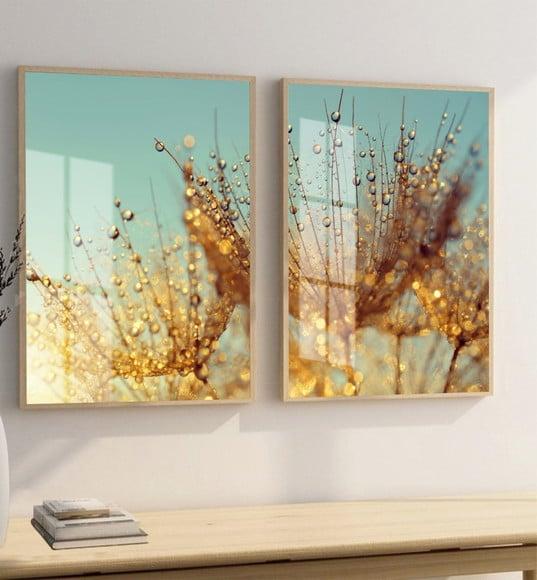 Quadros Decorativos Dente de Leão Flores com Moldura e Vidro