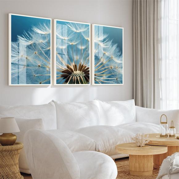Quadros Decorativos Dente de Leão Flores com Moldura e Vidro