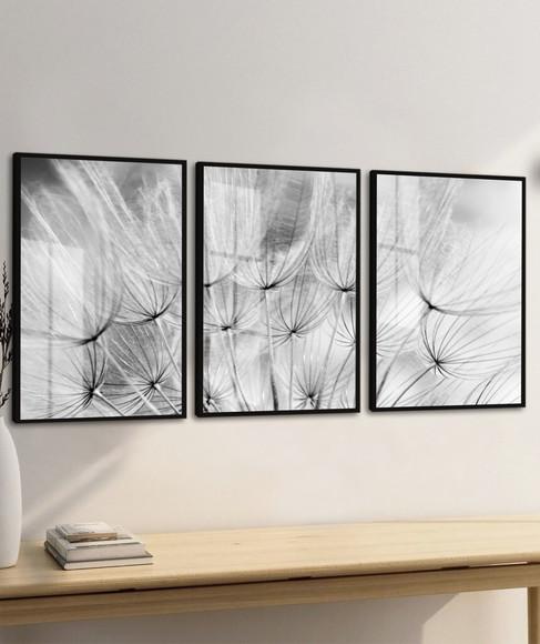Quadros Decorativos Dente de Leão Preto Branco Moldura Vidro