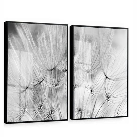 Quadros Decorativos Dente de Leão Preto Branco Moldura Vidro