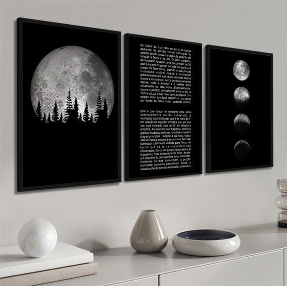 Quadros Decorativos Fases da Lua para Sala Quarto Moldura