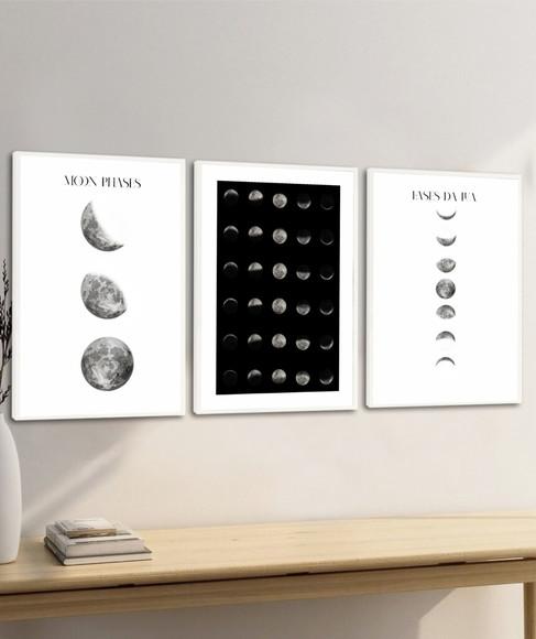 Quadros Decorativos Fases da Lua Preto e Branco com Moldura