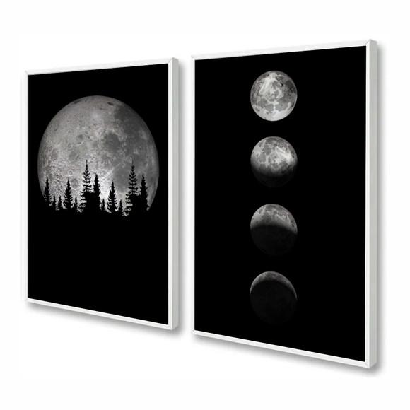 Quadros Decorativos Fases Da Lua Preto E Branco Com Moldura