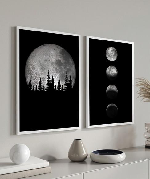 Quadros Decorativos Fases Da Lua Preto E Branco Com Moldura