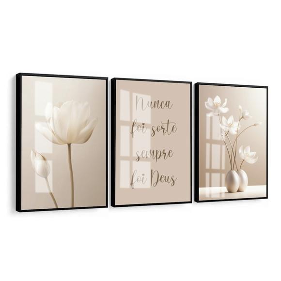 Quadros Decorativos Flores Bege Boho Nunca Foi Sorte Vidro