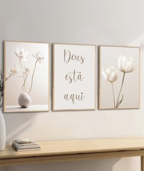 Quadros Decorativos Flores Boho Deus Está Aqui Luxo Moldura