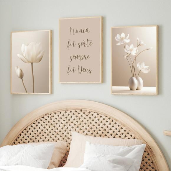 Quadros Decorativos Flores Boho Nunca Foi Sorte com Moldura