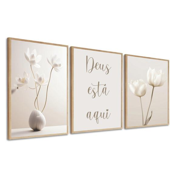 Quadros Decorativos Flores Boho Deus Está Aqui Luxo Moldura