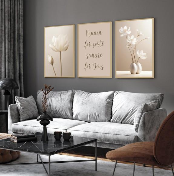 Quadros Decorativos Flores Boho Nunca Foi Sorte com Moldura