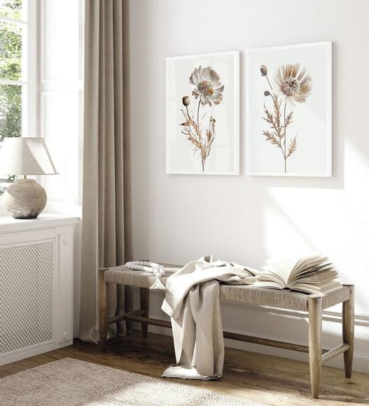 Quadros Decorativos Flores Brancas Moderna Vidro e Moldura