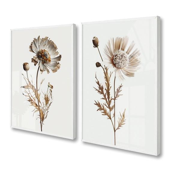 Quadros Decorativos Flores Brancas Moderna Vidro e Moldura