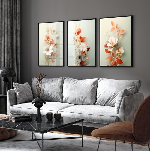 Quadros Decorativos Flores Brancas Moderna com Moldura Vidro
