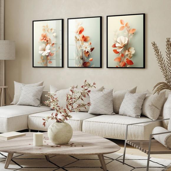Quadros Decorativos Flores Brancas Moderna com Moldura Vidro