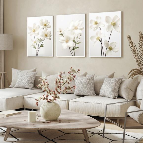 Quadros Decorativos Flores Brancas Modernas com Moldura