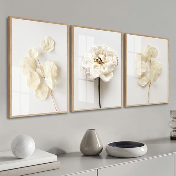 Quadros Decorativos Flores Brancas Modernos Moldura E Vidro