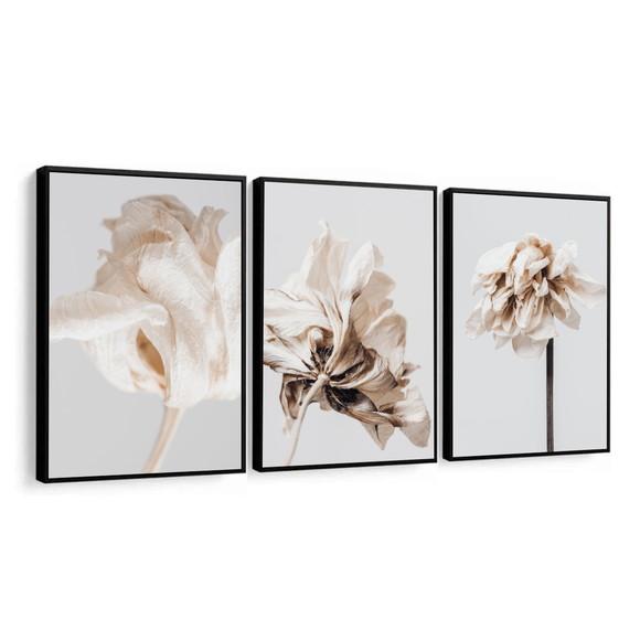 Quadros Decorativos Flores Brancas Modernas Nude com Moldura