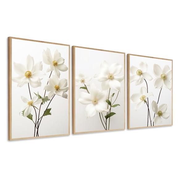 Quadros Decorativos Flores Brancas Sala Quarto Hall Moldura