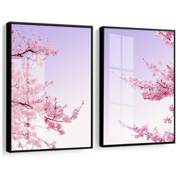 Quadros Decorativos Flores De Cerejeira Com Moldura e Vidro