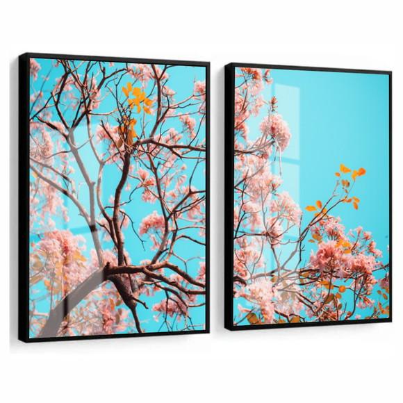 Quadros Decorativos Flores De Cerejeira Com Moldura e Vidro