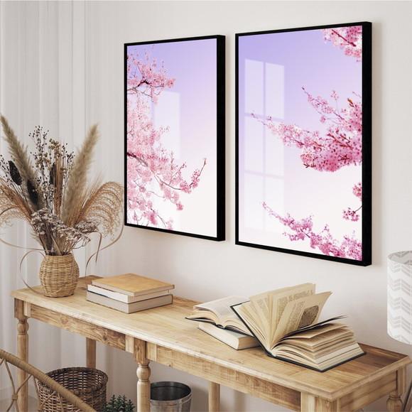 Quadros Decorativos Flores De Cerejeira Com Moldura e Vidro