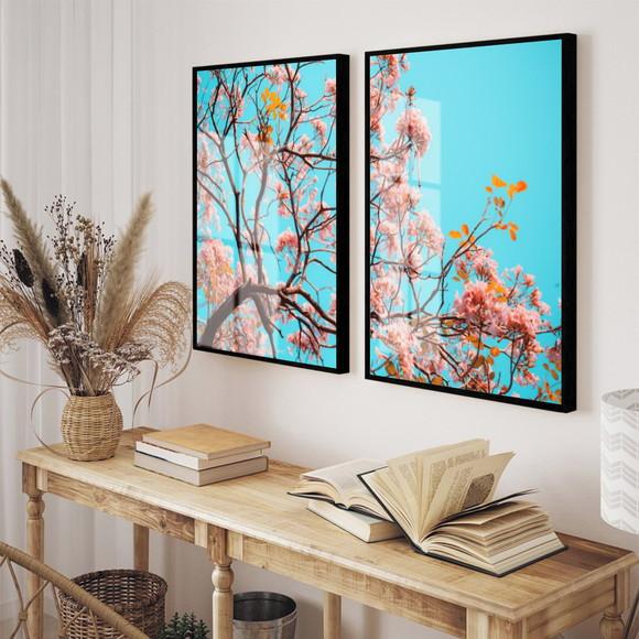 Quadros Decorativos Flores De Cerejeira Com Moldura e Vidro