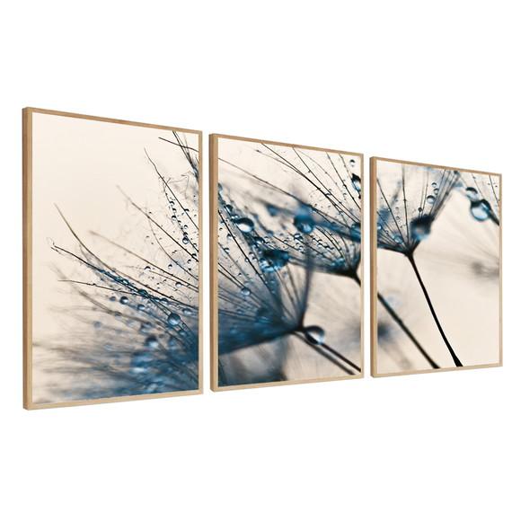 Quadros Decorativos Flores Dente de Leão Azul com Moldura