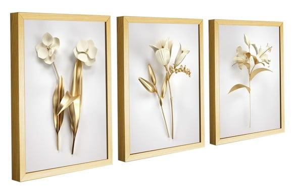 Quadros Decorativos Flores Douradas para Sala Quarto Moderno