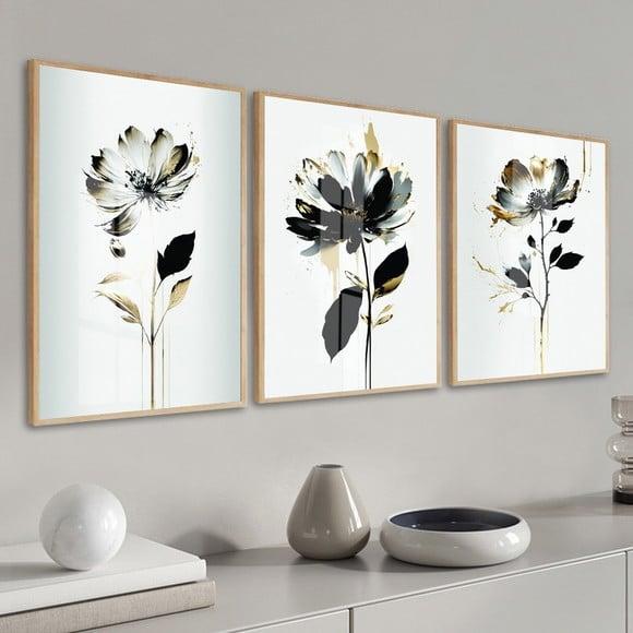 Quadros Decorativos Flores Modernas Azul com Moldura e Vidro