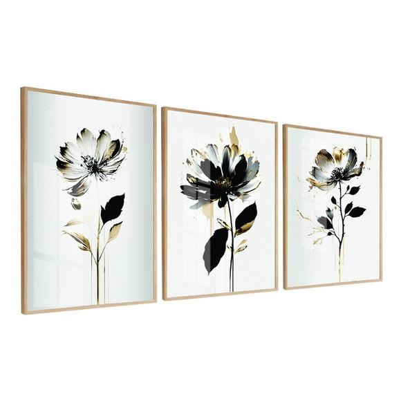 Quadros Decorativos Flores Modernas Azul com Moldura e Vidro