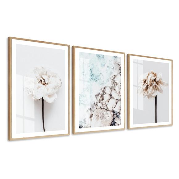 Quadros Decorativos Flores Paisagem Mar com Moldura e Vidro