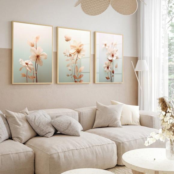 Quadros Decorativos Flores para Sala Moderna Moldura e Vidro