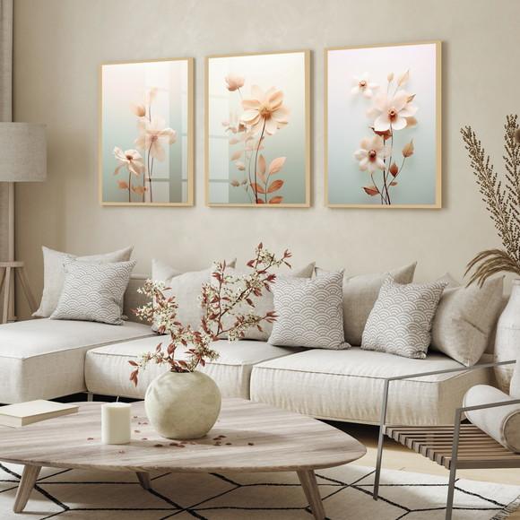 Quadros Decorativos Flores para Sala Moderna Moldura e Vidro