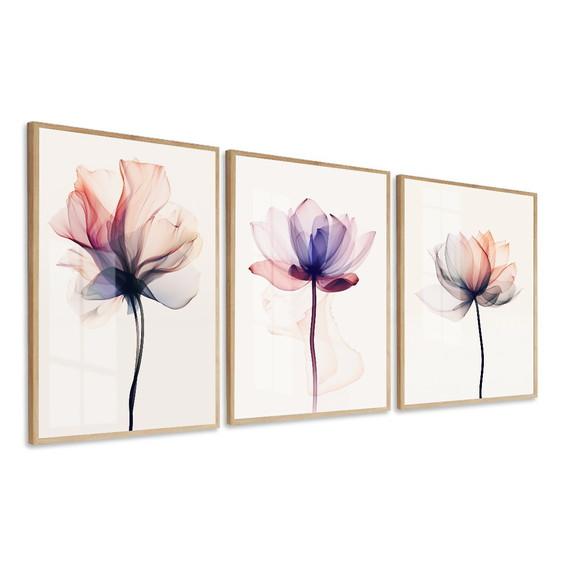 Quadros Decorativos Flores Rosas Modernas Moldura e Vidro