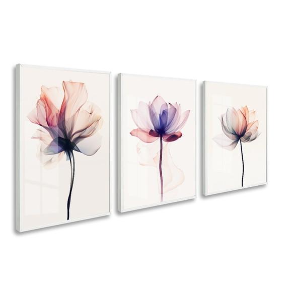 Quadros Decorativos Flores Rosas Moderno com Moldura e Vidro